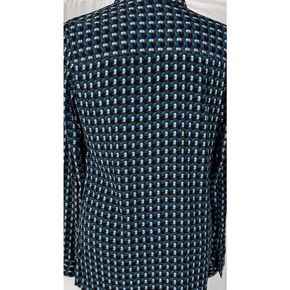 Halogen XS Blue Green Print Long Blouse Zipper Front Polyester - Picture 6 of 7